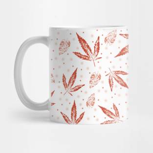 Ochre natural leaves print on white background pattern Mug